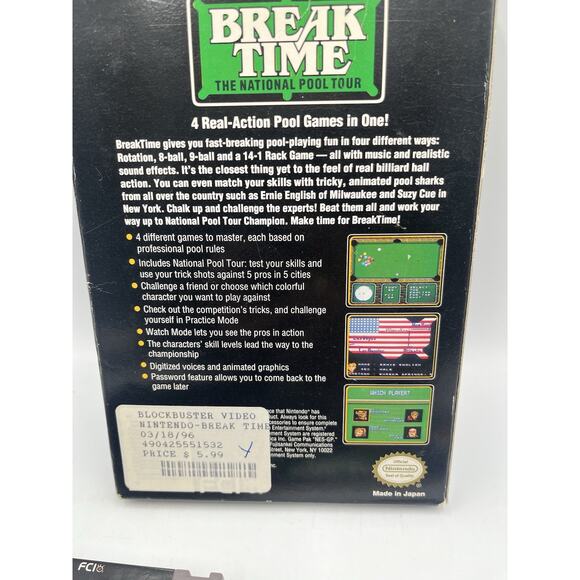 Break Time: The National Pool Tour (Nintendo, 1993) NES CIB COMPLETE - Picture 9 of 16
